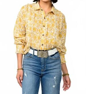 NEW IVY JANE tuxedo gauze top in gold